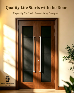 Modern Wooden Double Entry Doors with Long Handles
