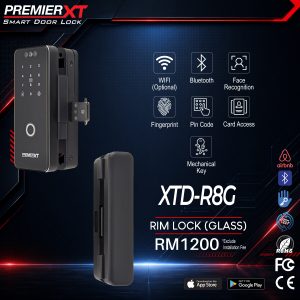 Premier XT DDL XTD-R8G smart digital door lock featuring fingerprint recognition, touchscreen PIN access, RFID card entry, mobile app connectivity, and a sleek modern design for enhanced home security.