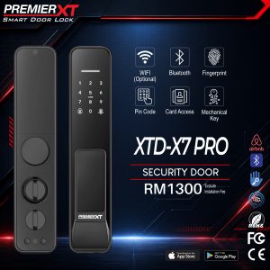 Premier XT DDL XTD-X7 PRO smart digital door lock with fingerprint recognition, PIN code access, RFID card support, mobile app control, and advanced keyless entry system for modern home security.