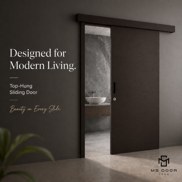 Top-Hung Sliding Door with concealed track in modern wood finish